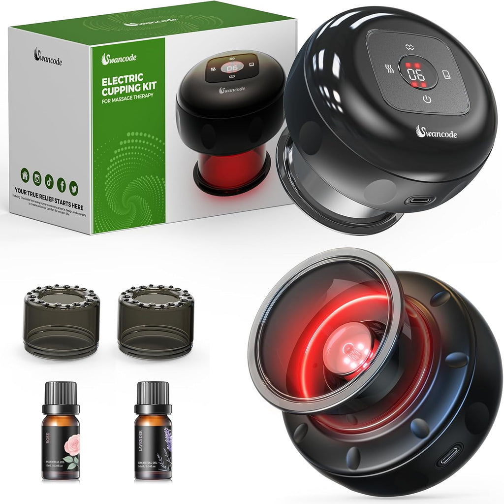 Smart Cupping Set, Electric Cupping Device with Red Light, Heated Cupping Massager with 12-Level Suction & Heat, Cupping Machine for Pain Relief (2 Pack)