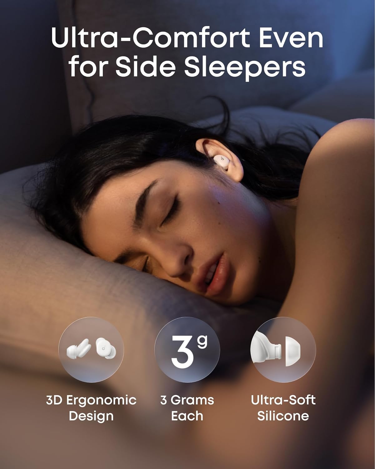 soundcore Sleep A30 by Anker Sleep Earbuds, Smart Active Noise Cancelling Sleep Headphones, Adaptive Snore-Masking System, Ultra-Comfort for Side Sleepers, 45H Playtime