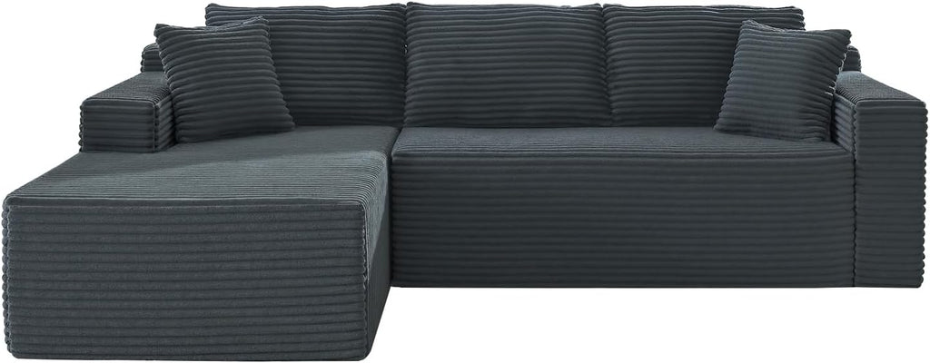 105 Inch Cloud Sectional Couch,Modern Modular Sectional Sofa with Deep Seat,Corduroy Boneless Couches with L-Shape Chaise for Living Room Bedroom,No Assembly Required (Dark Grey, Left Facing Chaise)