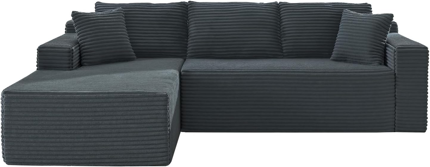 105 Inch Cloud Sectional Couch,Modern Modular Sectional Sofa with Deep Seat,Corduroy Boneless Couches with L-Shape Chaise for Living Room Bedroom,No Assembly Required (Dark Grey, Left Facing Chaise)