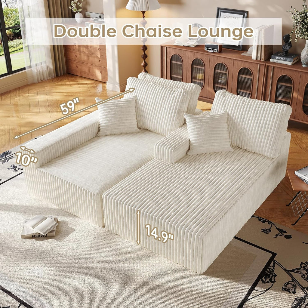 Beige Boneless Cloud Couches for Living Room L Shapes 3 Seater Sectional Sofa with Chaise Lounge, Comfy Flannel Fabric Memory Foam Couch Including Throw Pillow and Backrest - Removable Washable, 96"