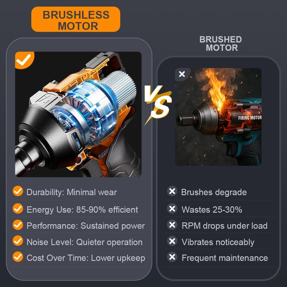 1000N.m Cordless Impact Wrench 1/2 inch,20V 740ft-lbs High Torque Impact Gun with 2 x 4.0 AH Batteries,Sockets and Case,Brushless Power Impact Driver for Automotive and Heavy Duty Use