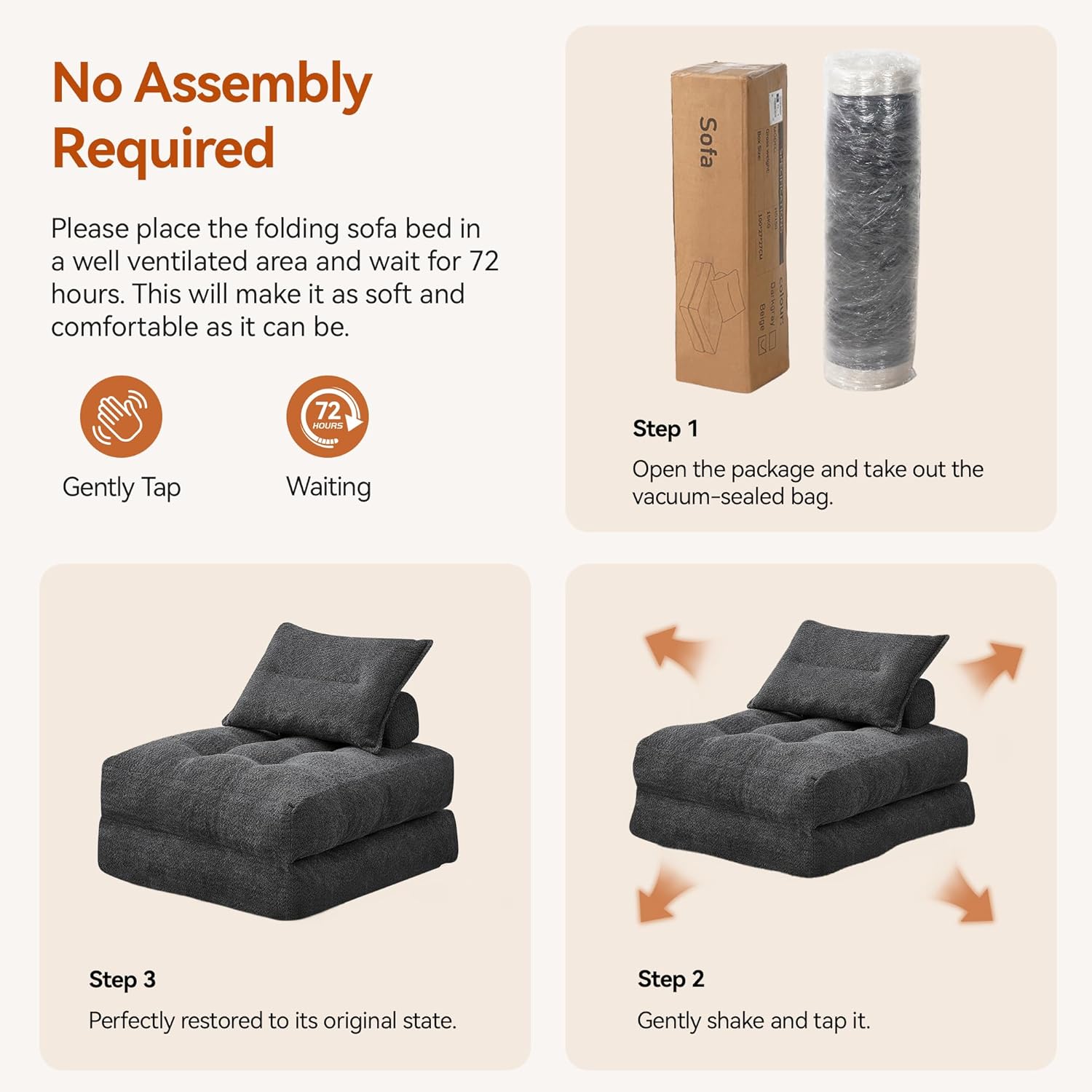 MONVANE Folding Sofa Bed, Fold Out Chair Bed with Pillow, Convertible Sleeper Chair for Living Room/Small Spaces, Foldable Lazy Sofa Bed Floor Chair, Comfy Teddy Velvet Couch Bed, Grey