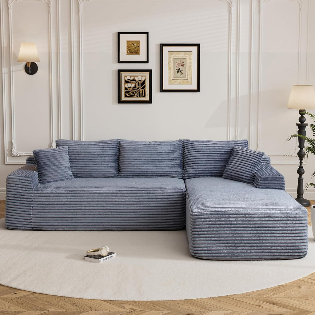 95" Boneless Cloud Sectional Couches for Living Room, Comfy Fluffy L Shaped Memory Foam Deep Seat Boneless Couch, Modular Sectional Sofa with Right Facing Chaise, Grey