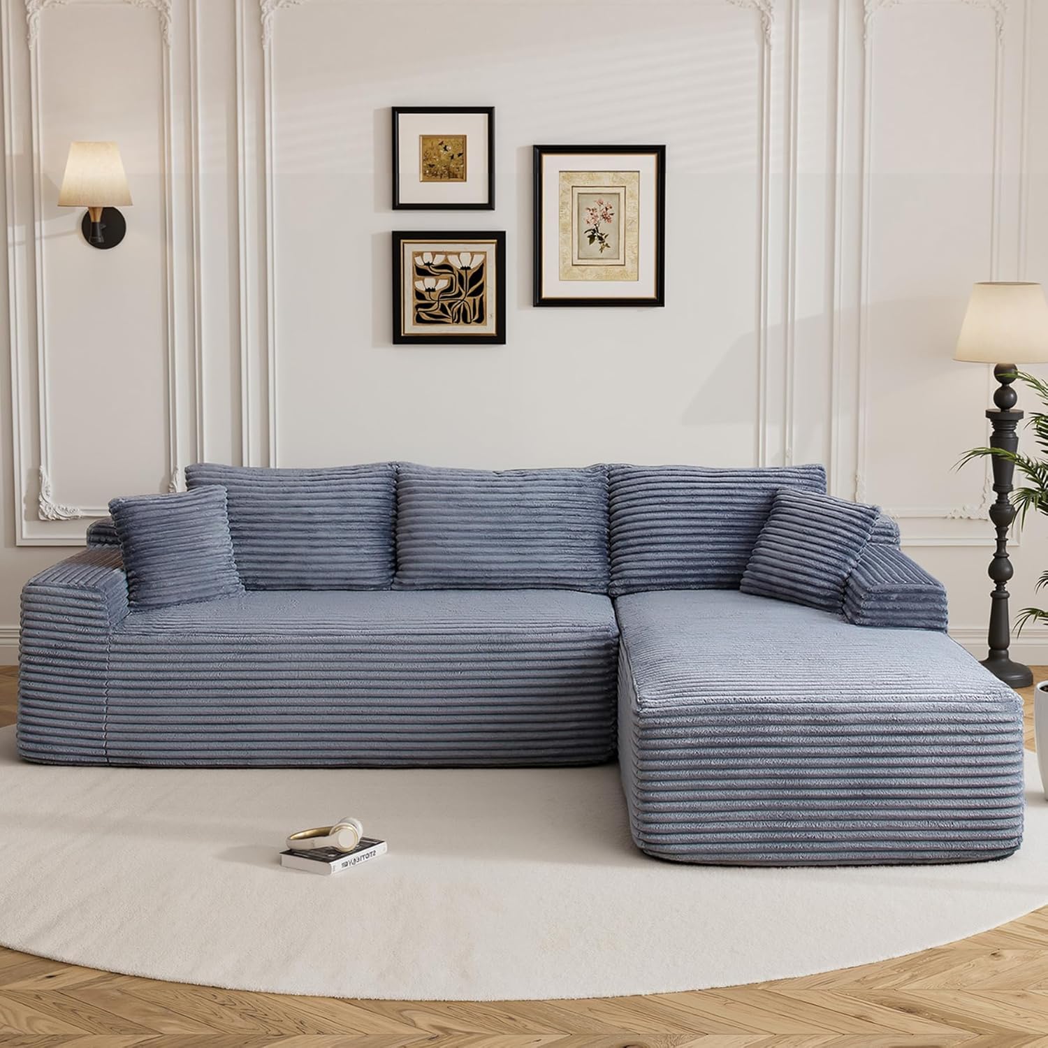 95" Boneless Cloud Sectional Couches for Living Room, Comfy Fluffy L Shaped Memory Foam Deep Seat Boneless Couch, Modular Sectional Sofa with Right Facing Chaise, Grey