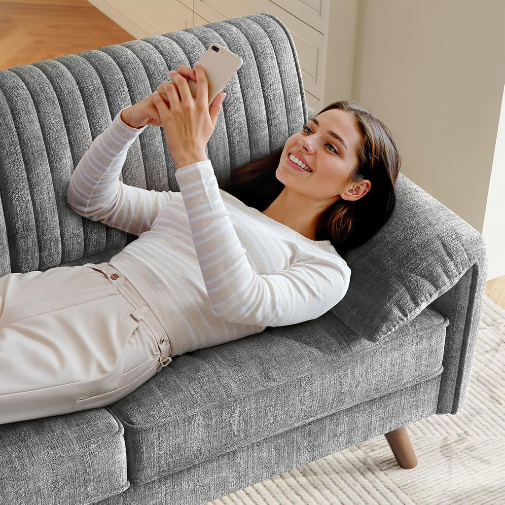 ONBRILL 64.5" Loveseat Sofa, Chenille Loveseat Couch for Living Room, 23.2" Deep Seat Love Seat with Padded Arms, Comfy Modern Small Couches for Bedroom, Small Spaces, Dorms, Office, Grey
