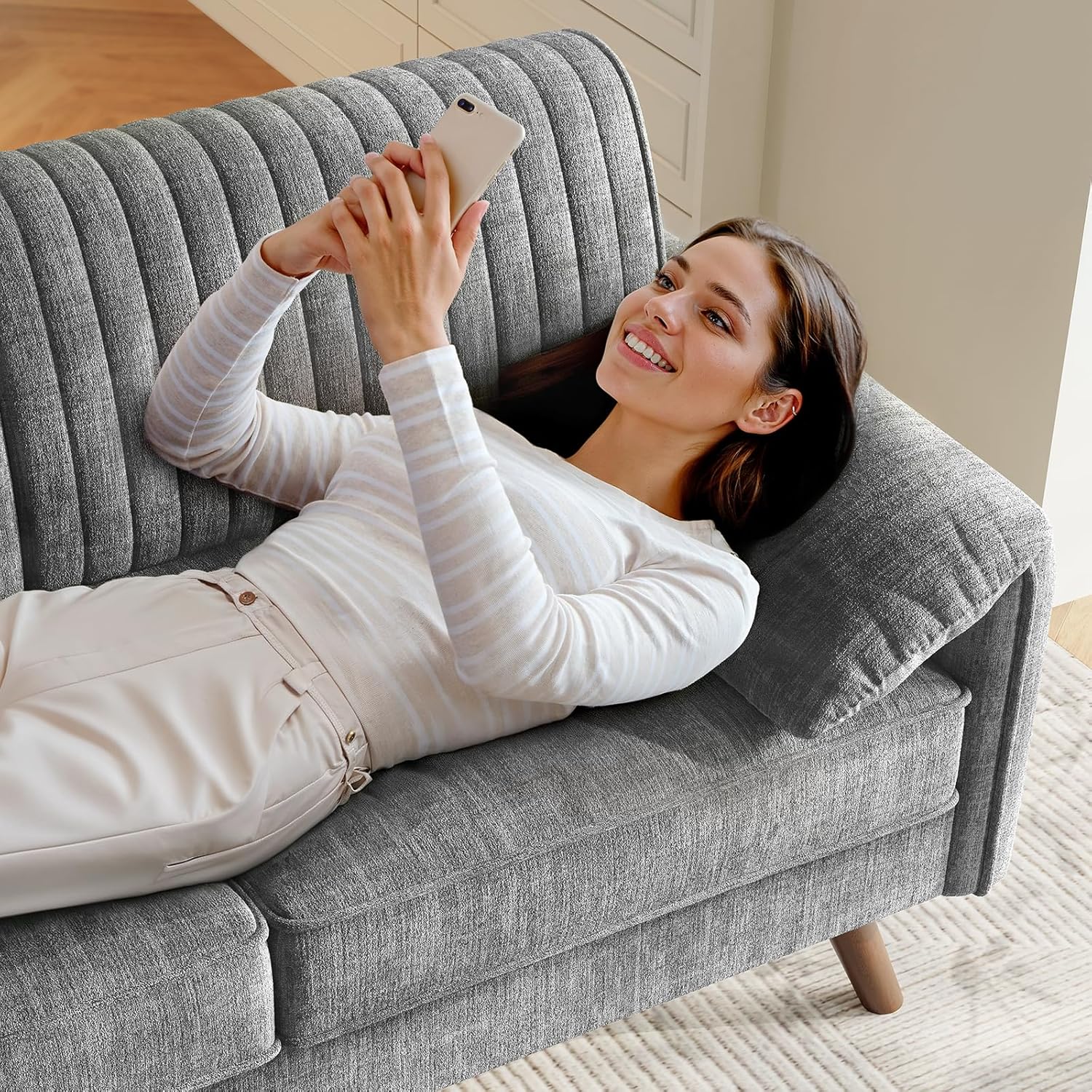 ONBRILL 64.5" Loveseat Sofa, Chenille Loveseat Couch for Living Room, 23.2" Deep Seat Love Seat with Padded Arms, Comfy Modern Small Couches for Bedroom, Small Spaces, Dorms, Office, Grey
