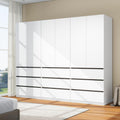 Bedroom Armoire Wardrobe Closet with 9 Drawers: White Wardrobe Closet with 6 Doors, Modern Cabinet for Clothes with Shelves, Wooden Armoire for Hanging Clothes (Modern, 3)