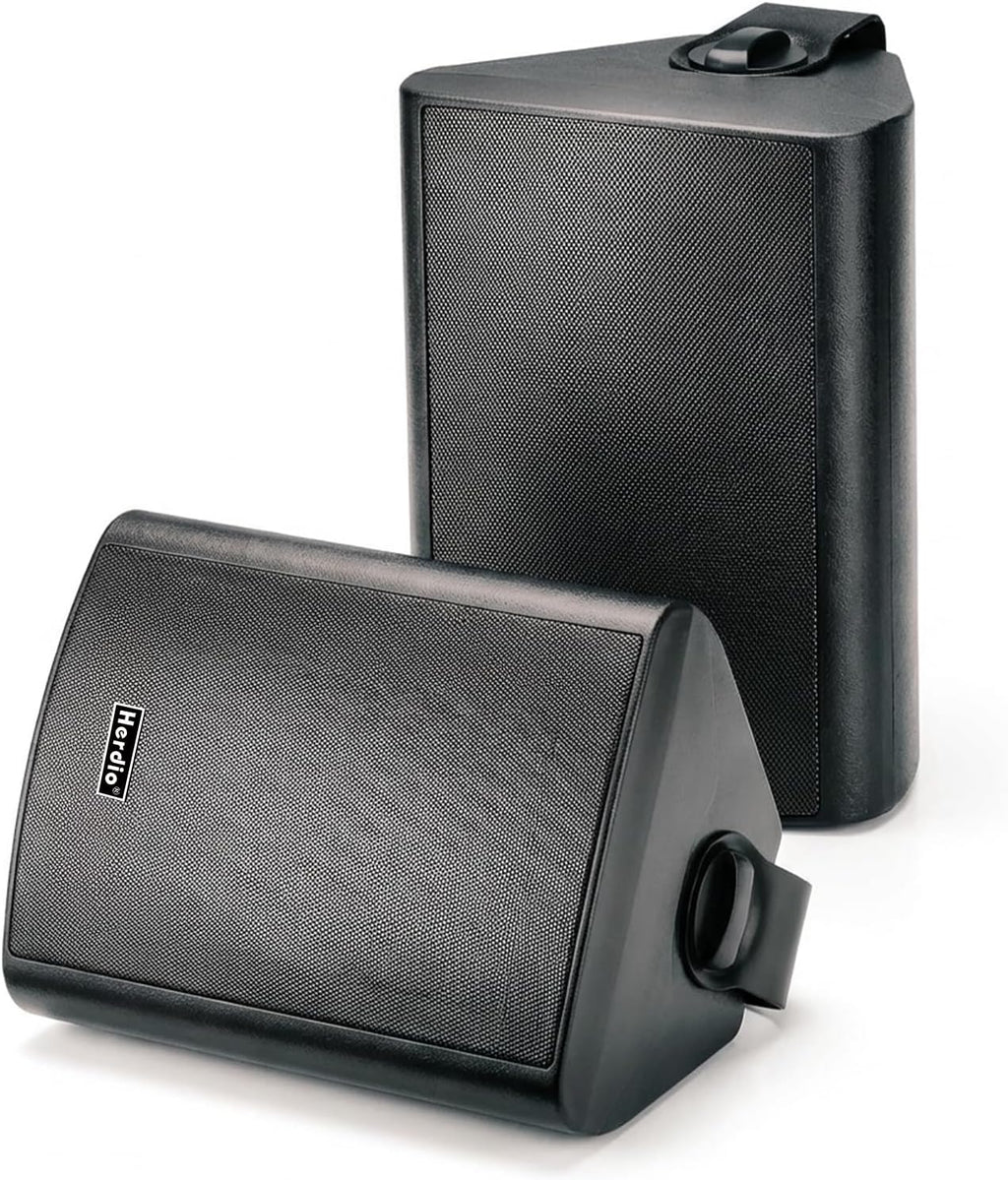 Herdio 6.5" 400W Outdoor Bluetooth Speakers, IPX5 Waterproof Rating and Be Able to Wireless Multi-Connection Up to 20 Units for Patio/Porch/Balcony (Black, 2-Pack)