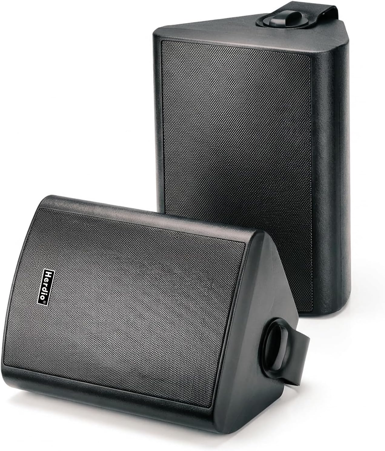 Herdio 6.5" 400W Outdoor Bluetooth Speakers, IPX5 Waterproof Rating and Be Able to Wireless Multi-Connection Up to 20 Units for Patio/Porch/Balcony (Black, 2-Pack)