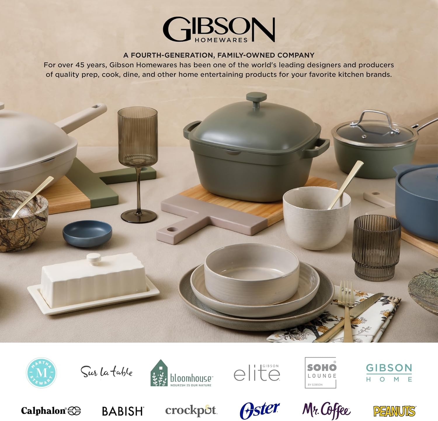 Gibson Elite Sunveil 16 Piece (Service for 4) Plates and Bowls Reactive Glaze Round Dishes Stoneware Ceramic Dinnerware Set - Light Taupe