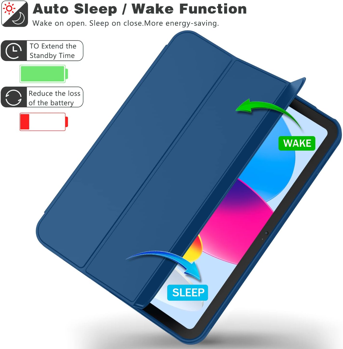 ToaPoia Case for iPad (A16) 11 Inch 2025/iPad 10th Generation 10.9 Inch 2022, Slim Trifold Stand Protective Cover with Pencil Holder and Soft TPU Back,Support Auto Sleep/Wake (Navy Blue)