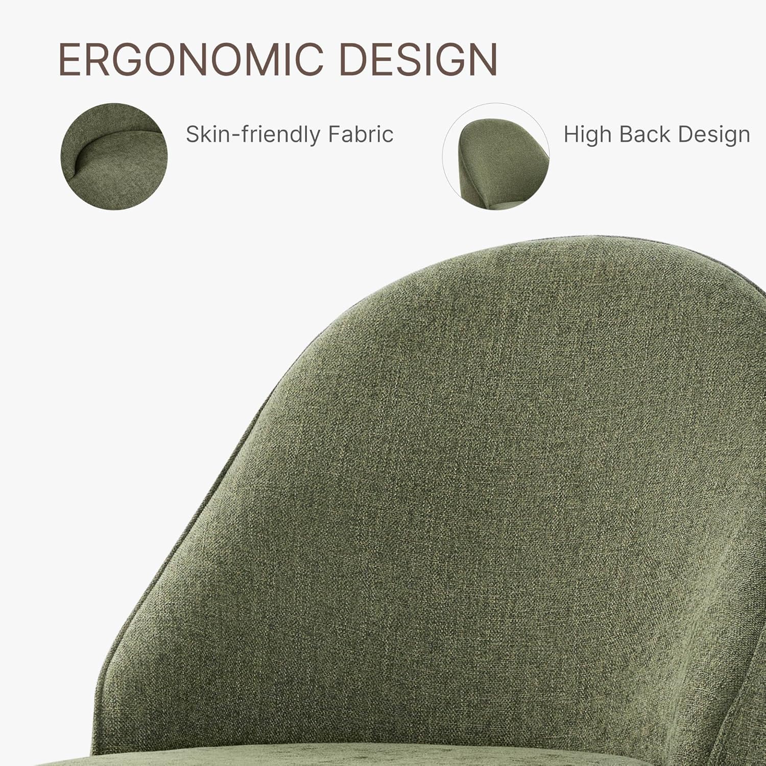 KISLOT Swivel Dining Chairs Set of 4, Upholstered Mid Century Modern Deskchair with Round Back, Linen Fabric Kitchen Chairs for Dining Room, Bedroom, Dressing Room, Green