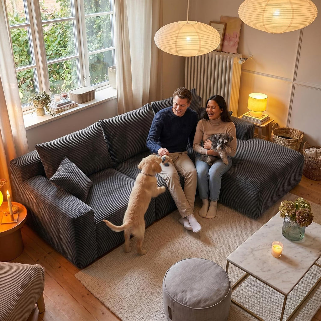 Homkdom Boneless Modular Sectional Couch, Cloud Couch L-Shaped Sofa with 61.5" Deep Seat & Right Facing Chaise – Deep Grey, Pet Friendly, 6 Configurations for Small Space Apartment, No Assembly
