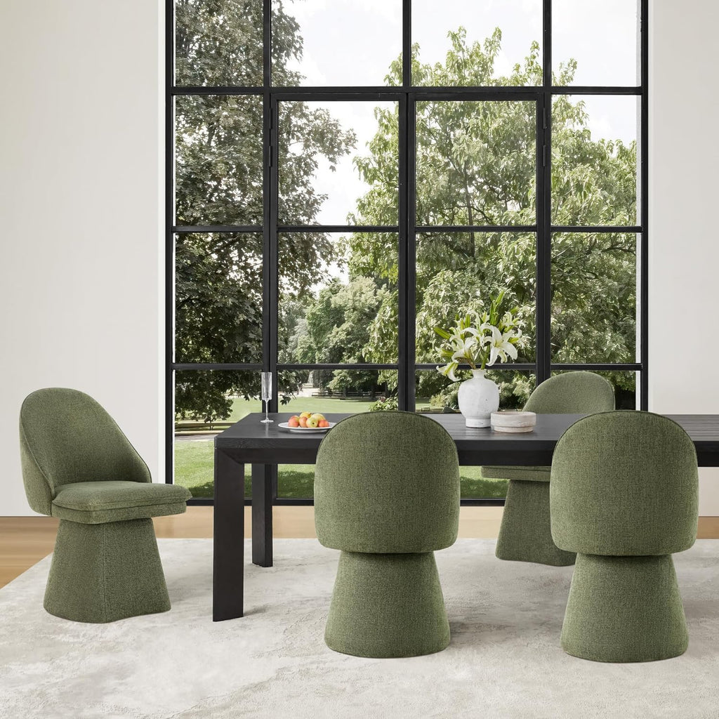 KISLOT Swivel Dining Chairs Set of 4, Upholstered Mid Century Modern Deskchair with Round Back, Linen Fabric Kitchen Chairs for Dining Room, Bedroom, Dressing Room, Green