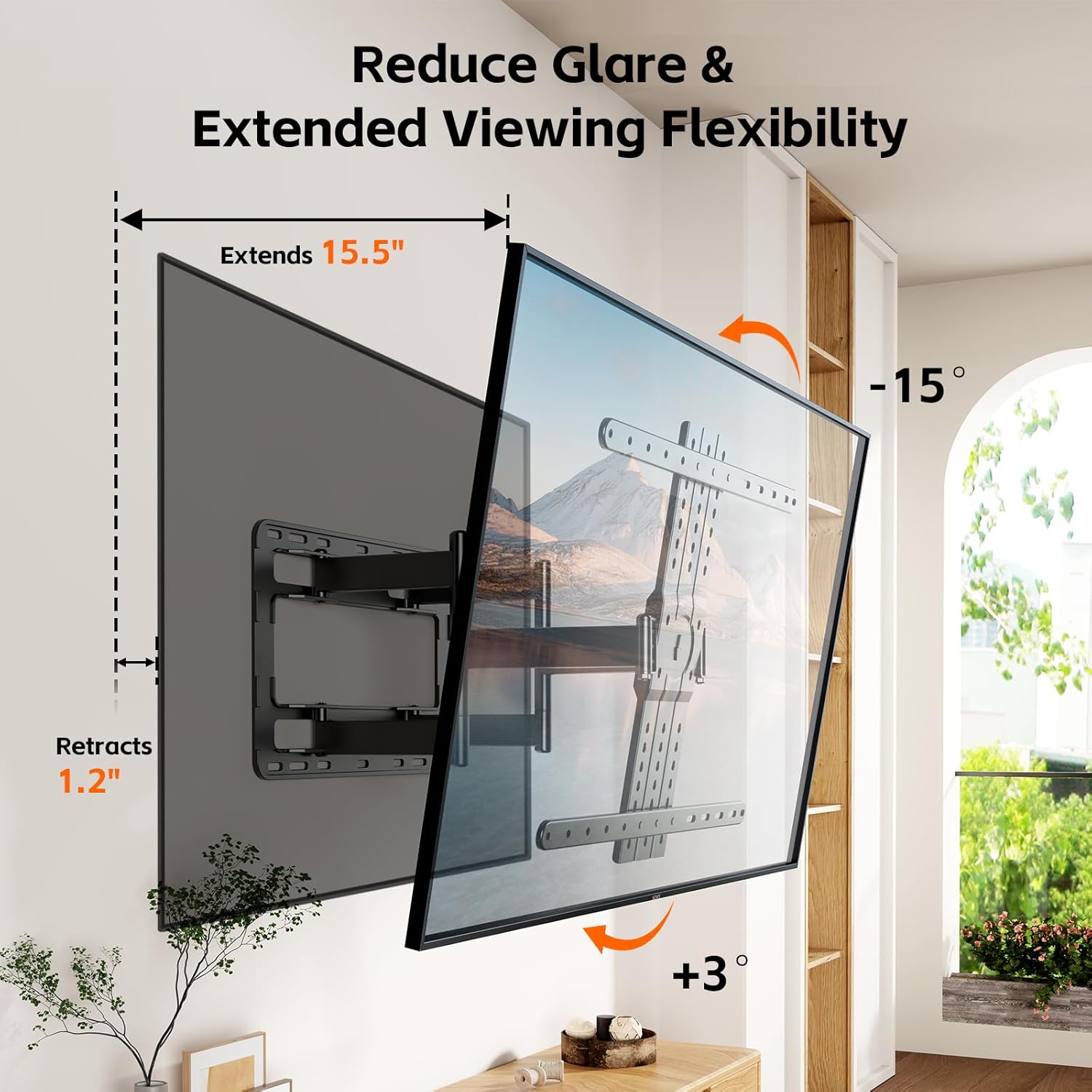 1.2" Ultra Slim TV Wall Mount for 43-90 Inch TVs,Tilt +3/-15° Level Adjustment Thin Low Profile Full Motion Bracket, Dual Swivel Articulating Arms with Tilt Fits 12"/16" Studs Max VESA 600x500mm