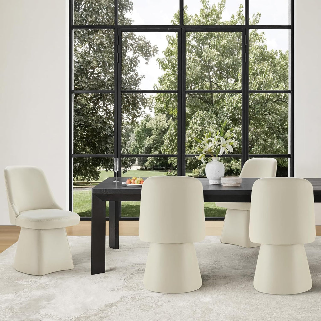 KISLOT Swivel Dining Chairs Set of 4, Upholstered Mid Century Modern Deskchair with High Back, Faux Leather Kitchen Chairs for Dining Room, Bedroom, Dressing Room, Cream
