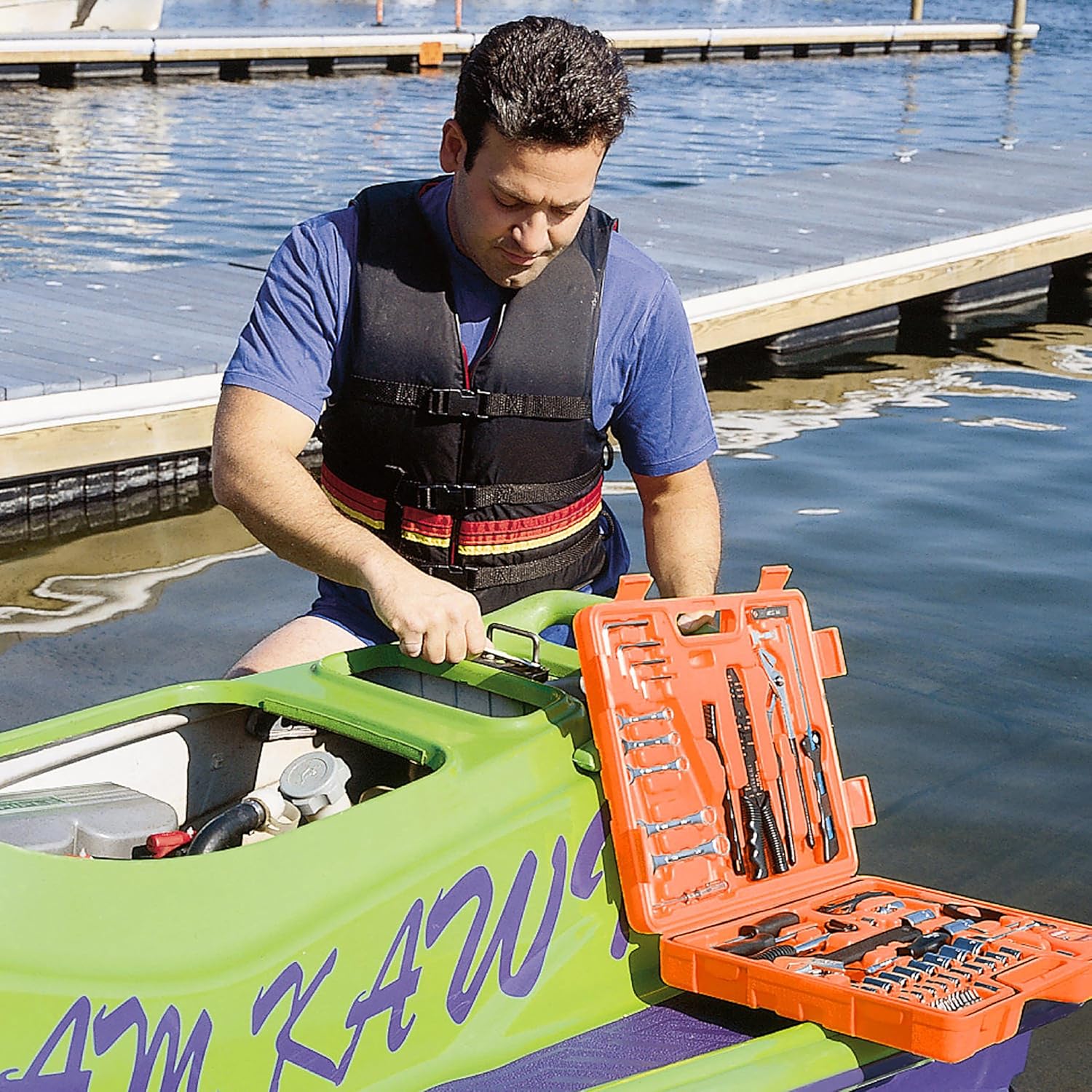 Great Neck MS125 125 Piece Marine Tool Set, Gifts for Men, Dad Gifts, High Visibility, Water-Resistant Boat Tool Box Case, Anti-Rust Chrome-Plated Boat Supplies And Accessories