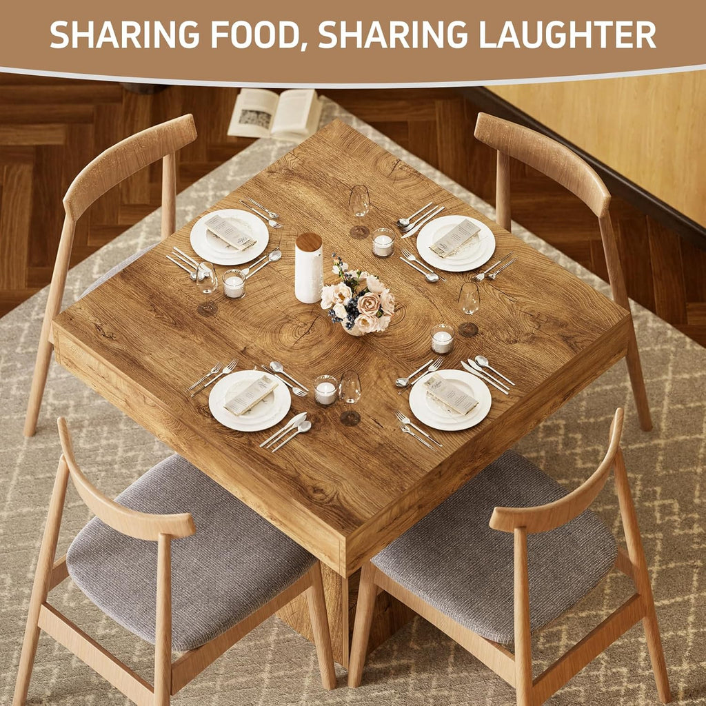 Square Dining Table, 31.5-inch Dinner Table for 2-4 People, Kitchen Table with Load-Bearing Trapezoidal Base, for Home, Dining Room, Small Space, Brown