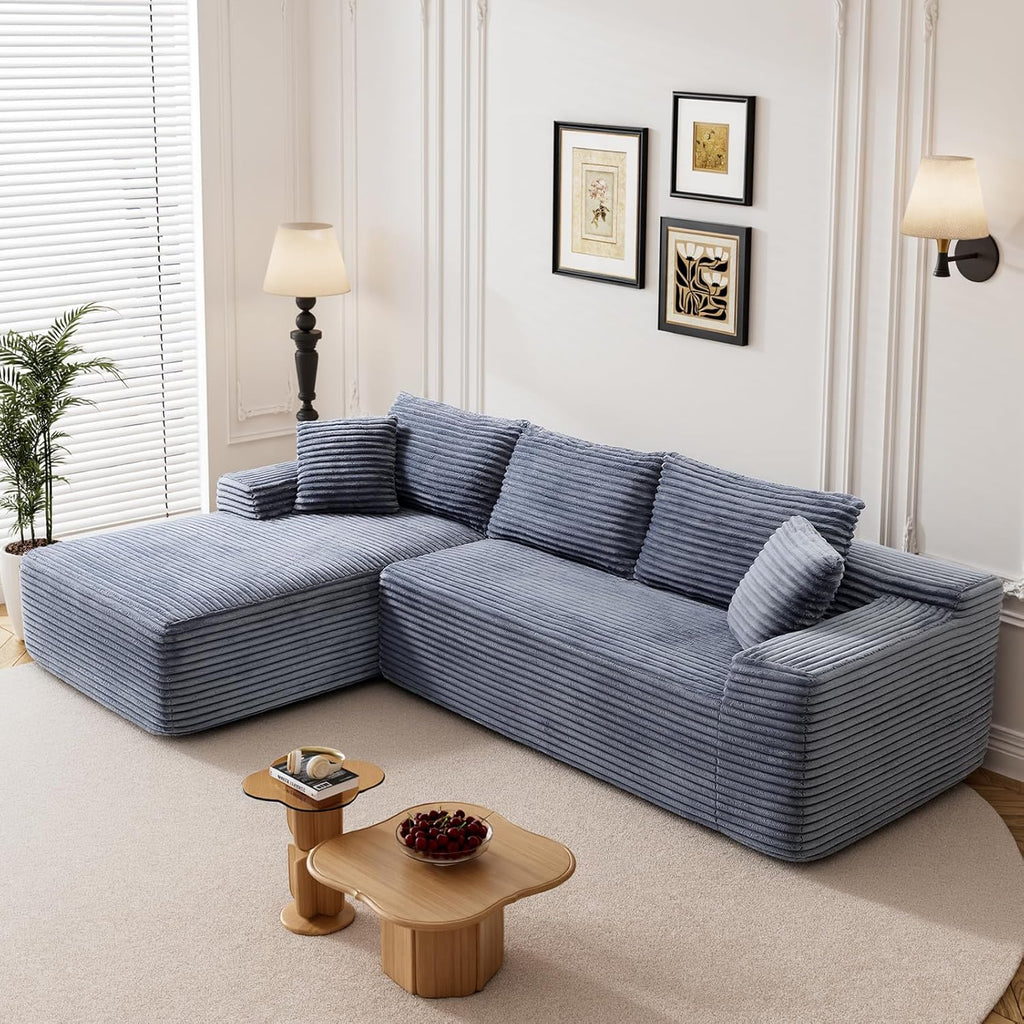 95" Boneless Cloud Sectional Couches for Living Room, Comfy Fluffy L Shaped Memory Foam Deep Seat Boneless Couch, Modular Sectional Sofa with Left Facing Chaise, Grey