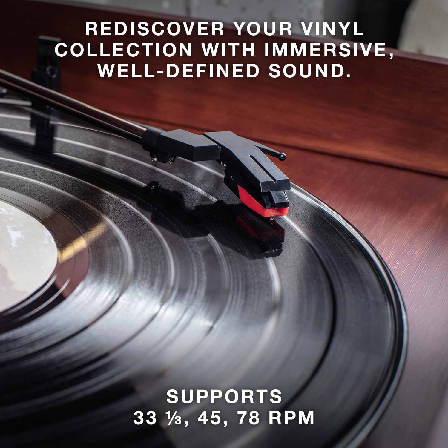Victrola The Quincy 6-in-1 Bluetooth Record Player & Multimedia Center with Built-in Speakers – 3-Speed Turntable, CD & Cassette Player, FM Radio, Wireless Music Streaming (Mahogony)