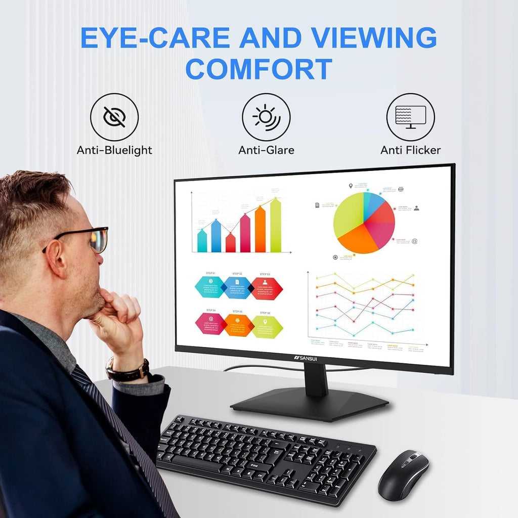 SANSUI Monitor 24 Inch 100Hz PC Monitor, HDMI VGA Ports VESA Mount, FHD Computer Monitor Ultra-Slim Ergonomic Tilt Eye Care for Home Office (ES-24F2, HDMI Cable Included)