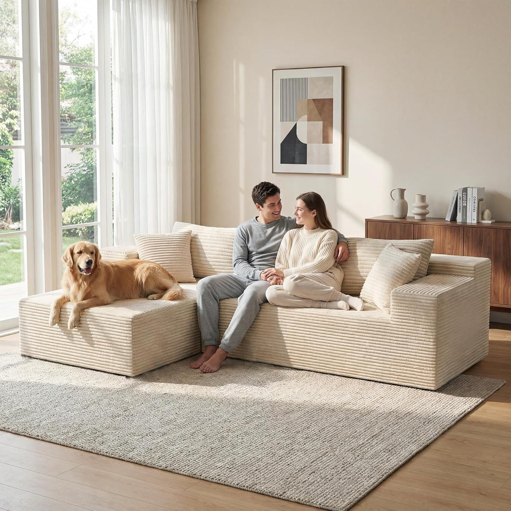 Bashaw 108" Modular Sectional Sofa Couches with Chaise, L-Shape Boneless Couch Deep Seat Upholstered Boneless Sectional Couch for Living Room (Beige, 108" Left Facing Chaise) | Sectional, Boneless, L-Shape, Deep Seat