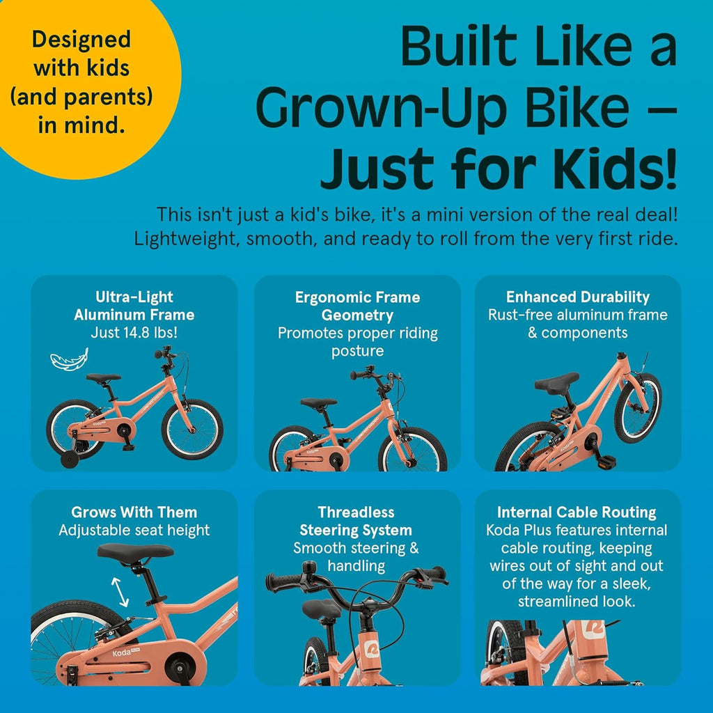Retrospec Koda Plus Kids Bike for Boys & Girls Ages 4-6 Years - 16" Children's Bicycle, Adjustable Seat & Handlebars