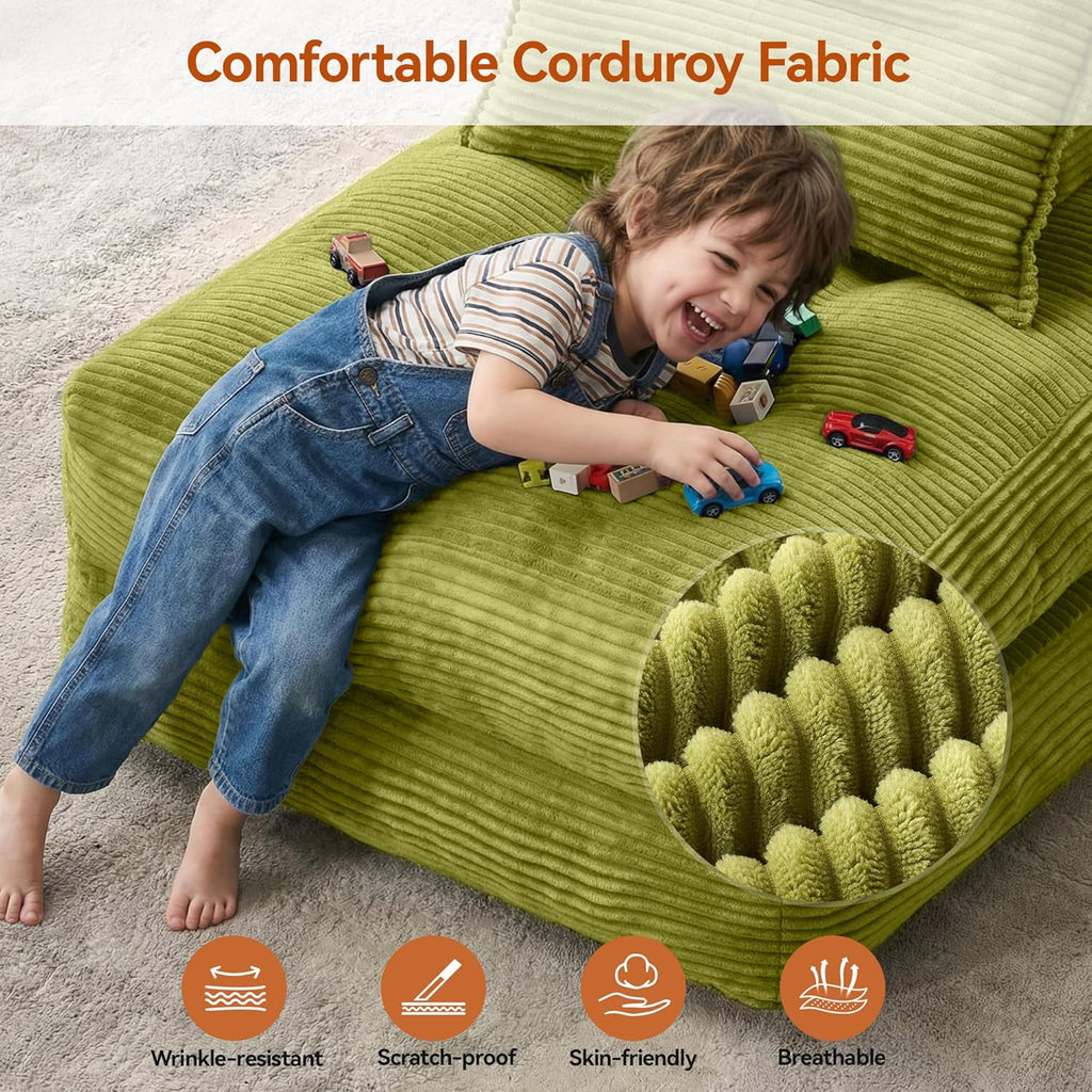 MONVANE Folding Sofa Bed, Fold Out Chair Bed with Pillow, Convertible Sleeper Chair for Living Room/Small Spaces, Foldable Lazy Sofa Bed Floor Chair, Comfy Corduroy Couch Bed, Pistachio Green