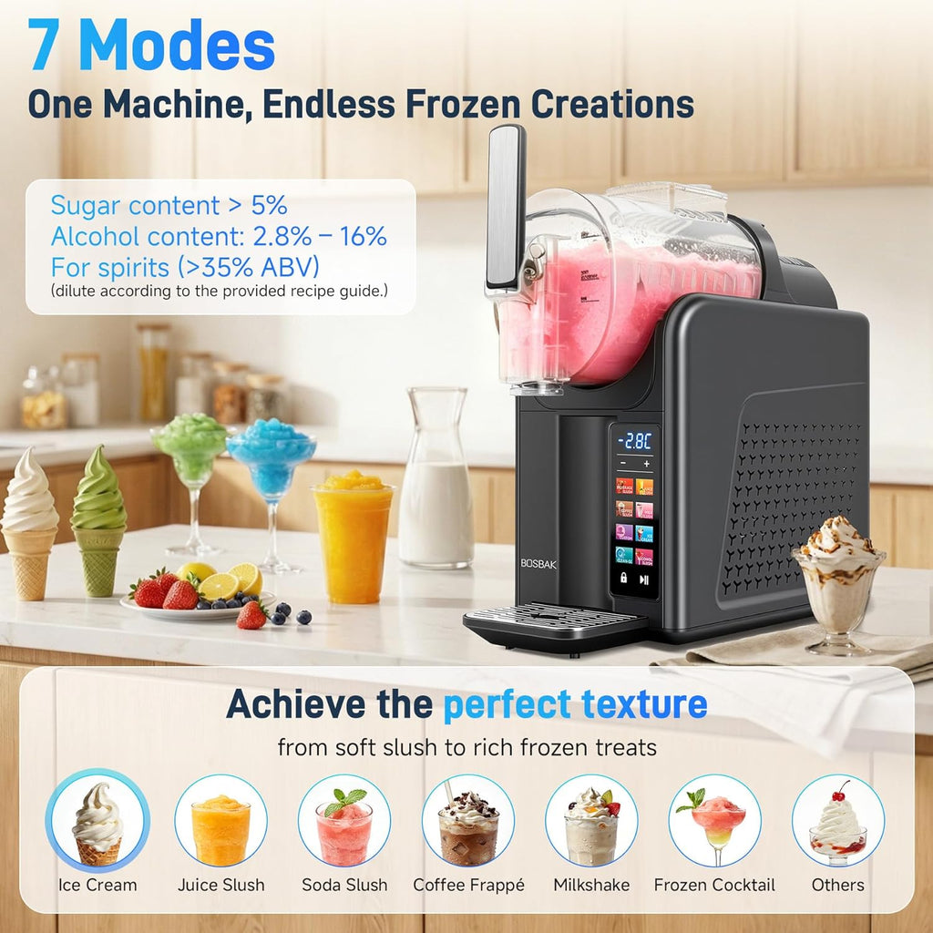 2L Slushie Machine & Soft Serve Ice Cream Machine for Home Use, 6-IN-1 Presets for Slushy, Frozen Drink, MilkShake, Margaritas, Frappés and More Frozen Dessert Maker, No Ice Needed, Black