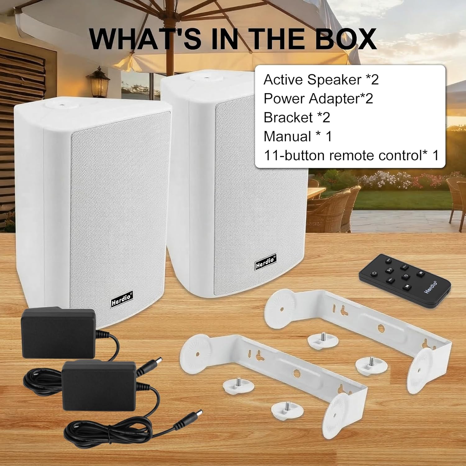 Herdio 6.5" 400W Outdoor Bluetooth Speakers, IPX5 Waterproof Rating and Be Able to Wireless Multi-Connection Up to 20 Units for Patio/Porch/Balcony (White, 2-Pack)