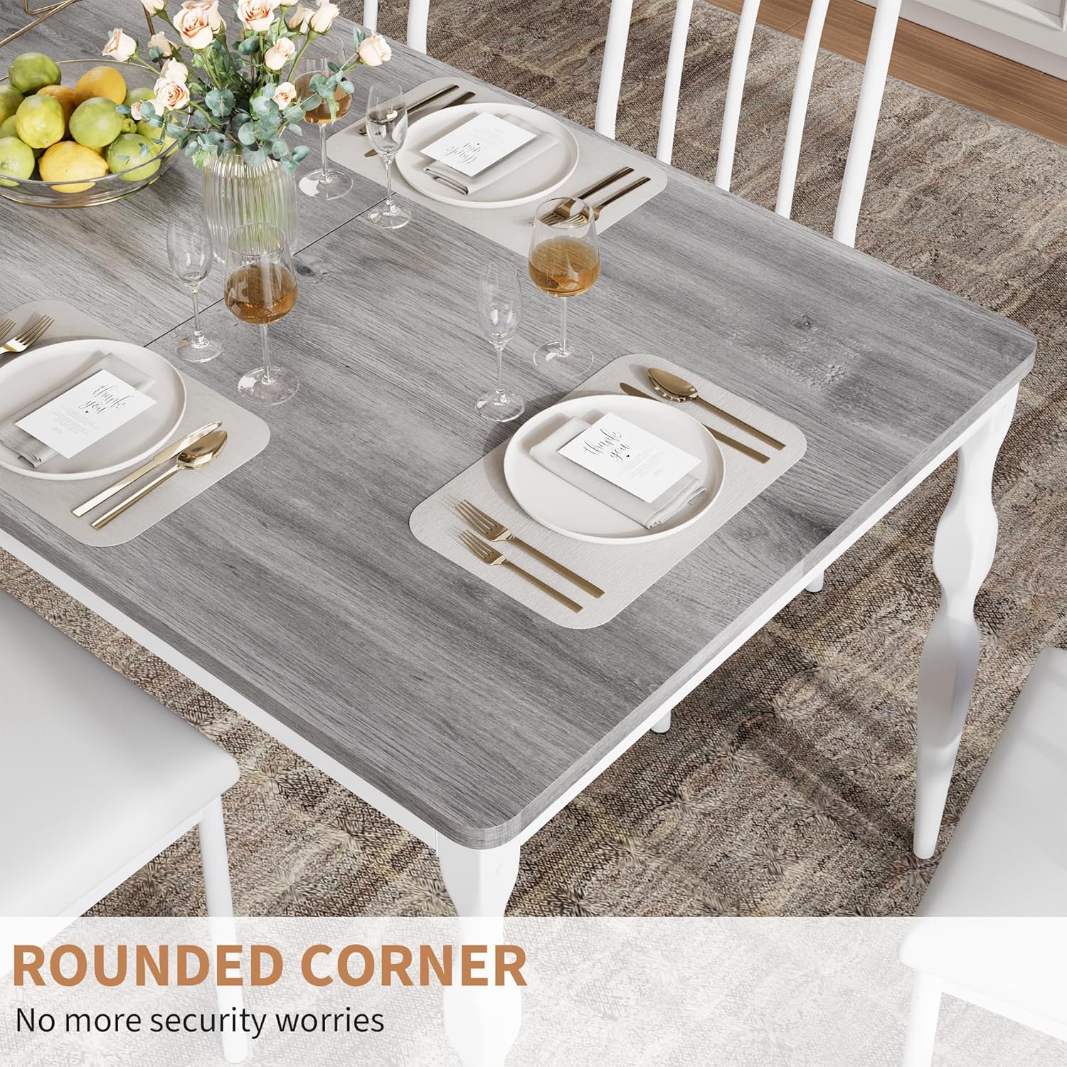 Rectangular Dining Table for 6, 71 in Rustic Farmhouse Kitchen Table with Large Tabletop, Long Wooden Dining Room Table with Heavy Duty Legs, Dinette and Dinner Desk for Party, Big Family, Grey