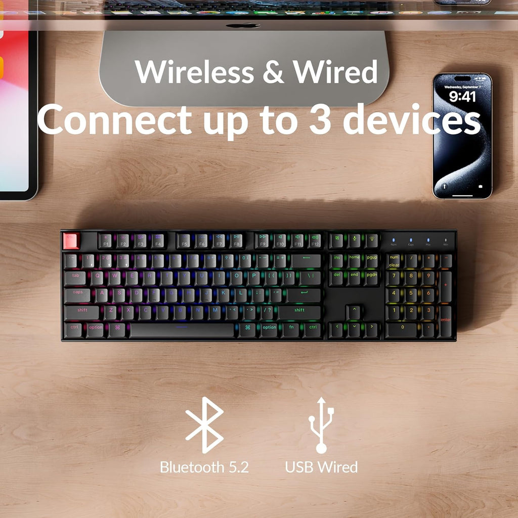 Keychron K10 Full-Size Layout QMK Wireless Mechanical Keyboard, Bluetooth/Wired Hot-Swappable Gaming Keyboard with Keychron Super Brown Switch, RGB Backlight, PBT Keycaps for Mac/Windows-Version 2