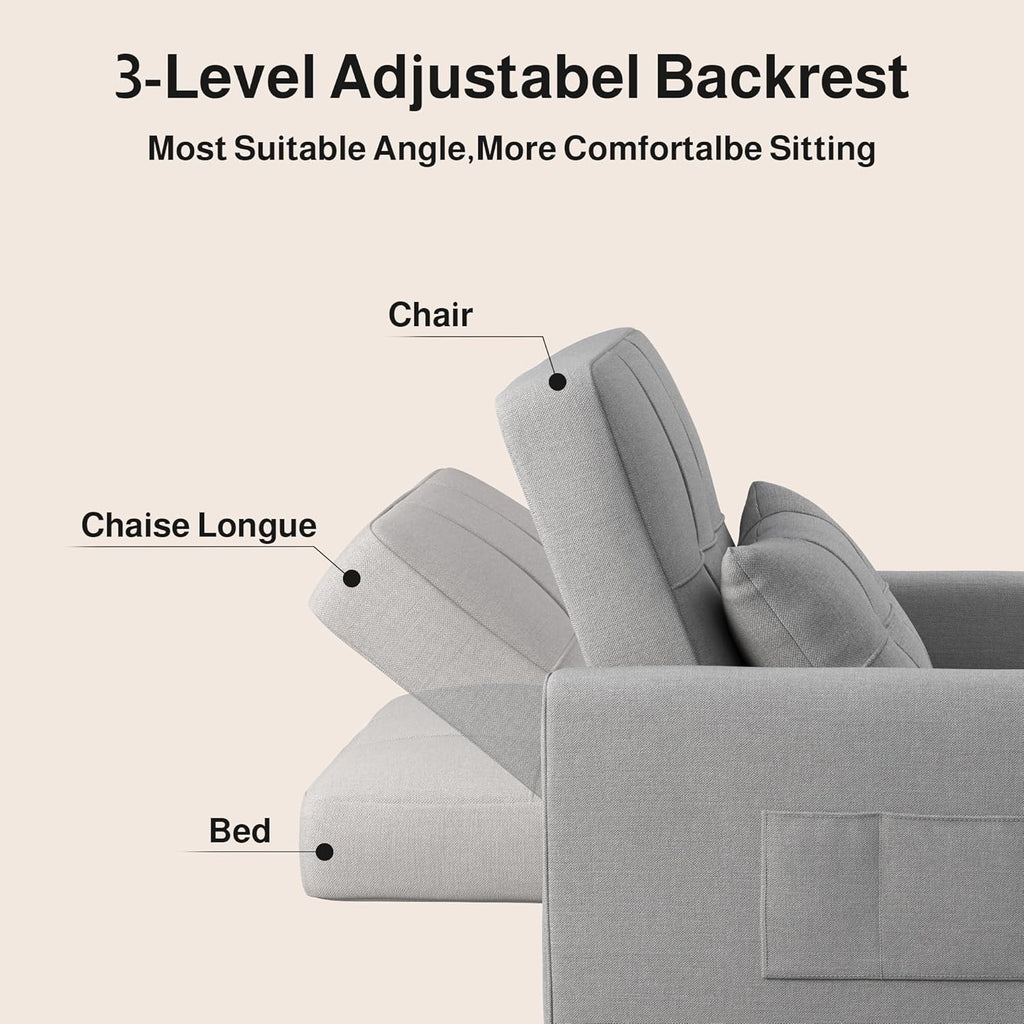 Ahomly Sleeper Sofa Chair Bed, Convertible Sofa Chair 3-in-1, Adjustable Sleeper Chair Pullout Sofa Bed with Modern Linen Fabric for Living Room Apartment Small Space, Grey