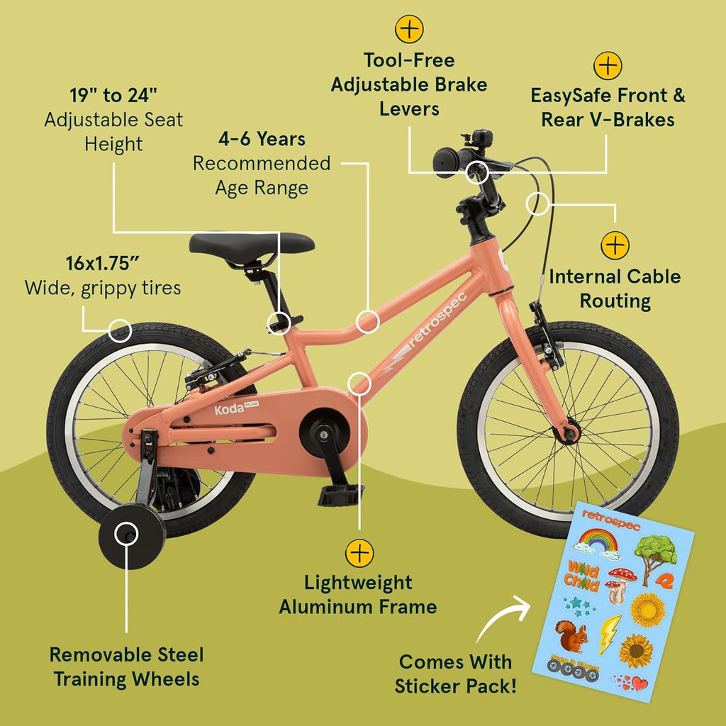 Retrospec Koda Plus Kids Bike for Boys & Girls Ages 4-6 Years - 16" Children's Bicycle, Adjustable Seat & Handlebars