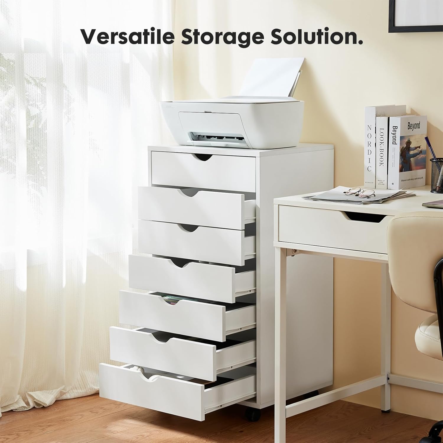 OLIXIS File Cabinet with 7 Drawers Rolling Filing Cabinets Under Desk Storage Printer Stand with Wheels,Mobile File Cabinet for Home Office