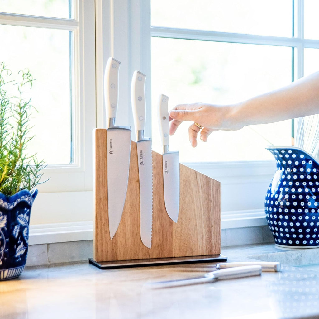 Yatoshi Knives Yatoshi Magnetic Kitchen Knife Block Set 6 Pcs White - Pro Kitchen Knife Set Ultra Sharp High Carbon Steel