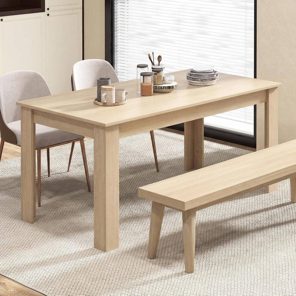 Giantex Dining Table for 4-6, 63" L Large Farmhouse Kitchen Table, Wooden Rectangular Dinner Table for Living Dining Room, Home Office, Dinette, 330LBS Capacity, Natural