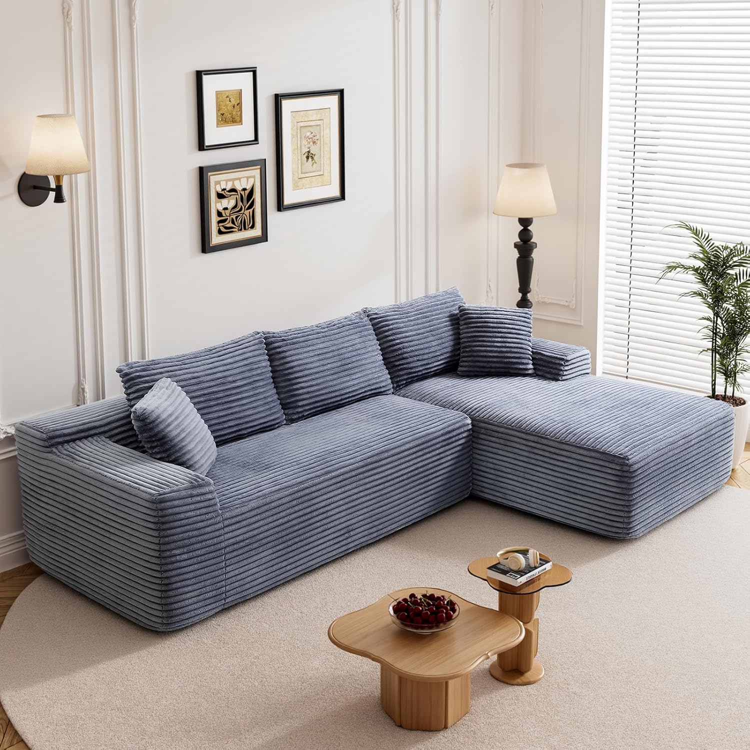 95" Boneless Cloud Sectional Couches for Living Room, Comfy Fluffy L Shaped Memory Foam Deep Seat Boneless Couch, Modular Sectional Sofa with Right Facing Chaise, Grey