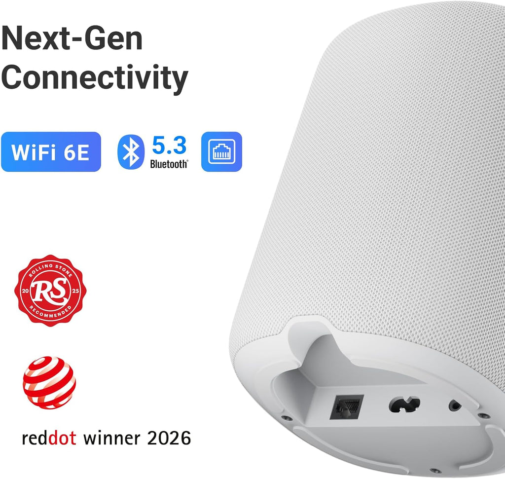 WiiM Sound Smart Speaker with 1.8″ Touch Display, Hi‑Res 24‑bit/192 kHz, AI RoomFit™ Room Correction, 100W Peak, Wi‑Fi 6E/Bluetooth 5.3, Multi‑Room & Stereo Pairing, Remote Included, White