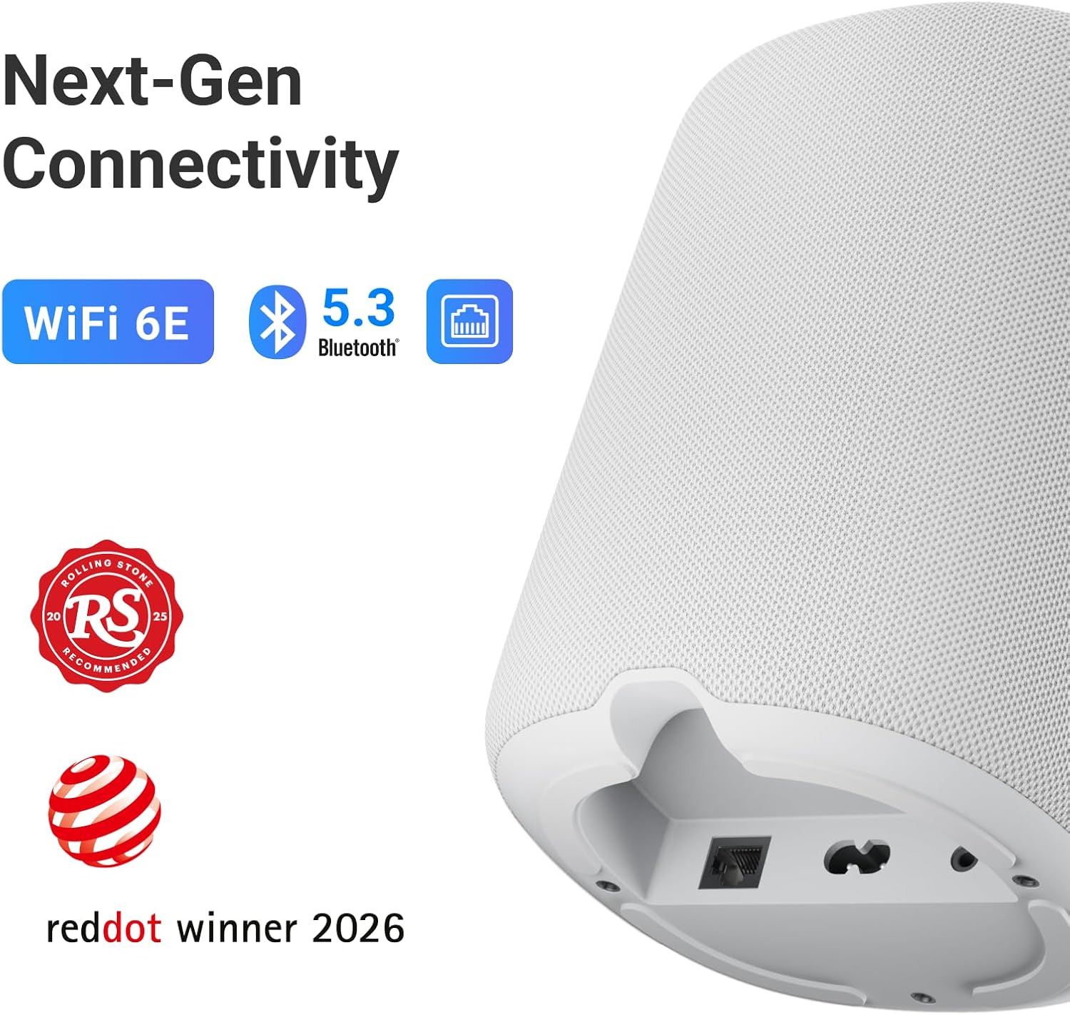 WiiM Sound Smart Speaker with 1.8″ Touch Display, Hi‑Res 24‑bit/192 kHz, AI RoomFit™ Room Correction, 100W Peak, Wi‑Fi 6E/Bluetooth 5.3, Multi‑Room & Stereo Pairing, Remote Included, White