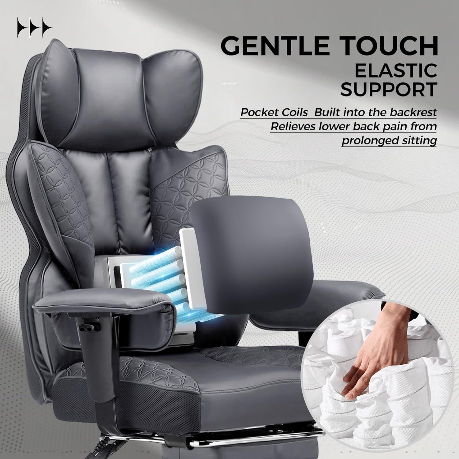 COMHOMA Big and Tall Office Chair Heavy Duty Wide Ergonomic Gaming Chair with Deluxe Embossing Designed Leather with Foot Rest,150°Reclining Adjustable Armrests Pocket Spring Back Support and Pillow
