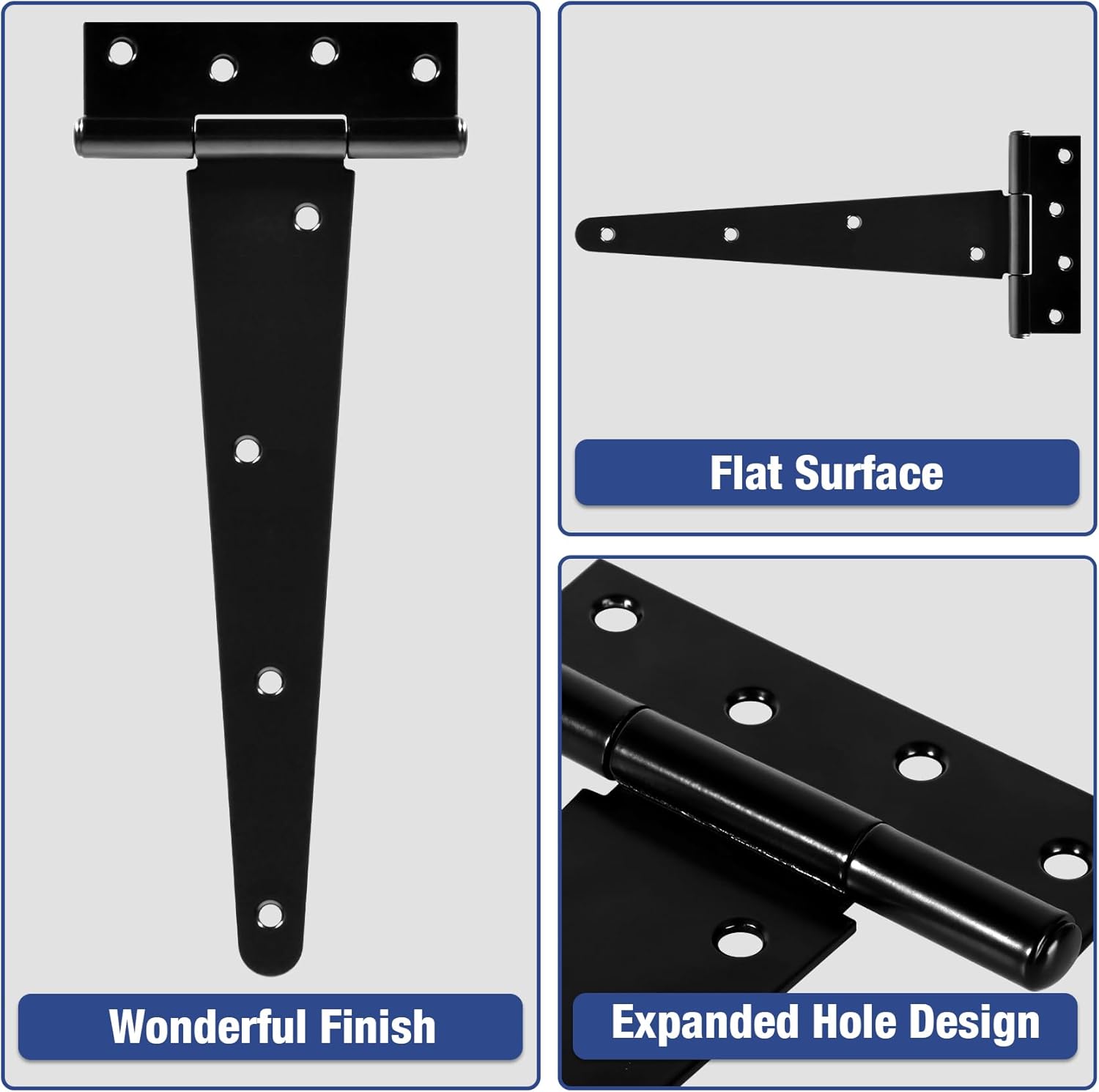 10 Inch Shed Door Hinges T-Strap Gate Hinge Heavy Duty 2 Pack Barn Farm Fence Tee Hinges for Doors Outdoor Kitchen Wood Cabinet Interior Exterior Window Bar Shop Matte Blake Door Hinge Hardware Kit