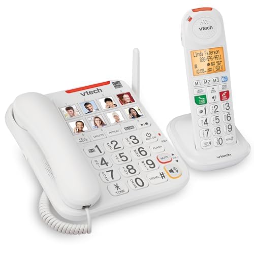 VTech SN5147 Amplified Corded/Cordless Senior Phone with Answering Machine, Big Buttons, 90dB Extra-Loud Ringer, 50dB Audio Assist, Call Blocker