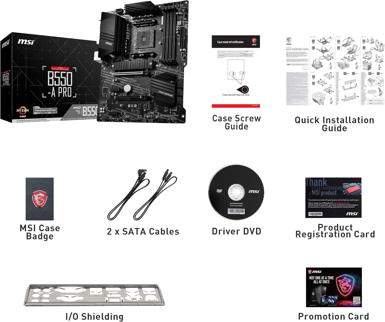 MSI B550-A PRO ProSeries Motherboard (AMD Ryzen 5000, AM4, DDR4, PCIe 4.0, SATA 6Gb/s, M.2, USB 3.2 Gen 2, HDMI/DP, ATX)