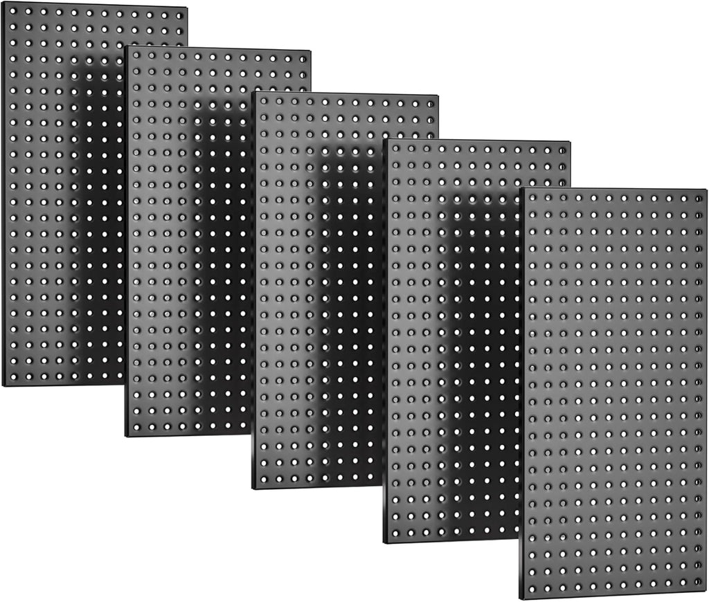 EVERHANGER Metal Pegboard Panels 24" x 12", Heavy Duty Steel Peg Boards for Garage, Pegboard Wall Organizer for Tool Storage and Organization, Black, 5 Pack