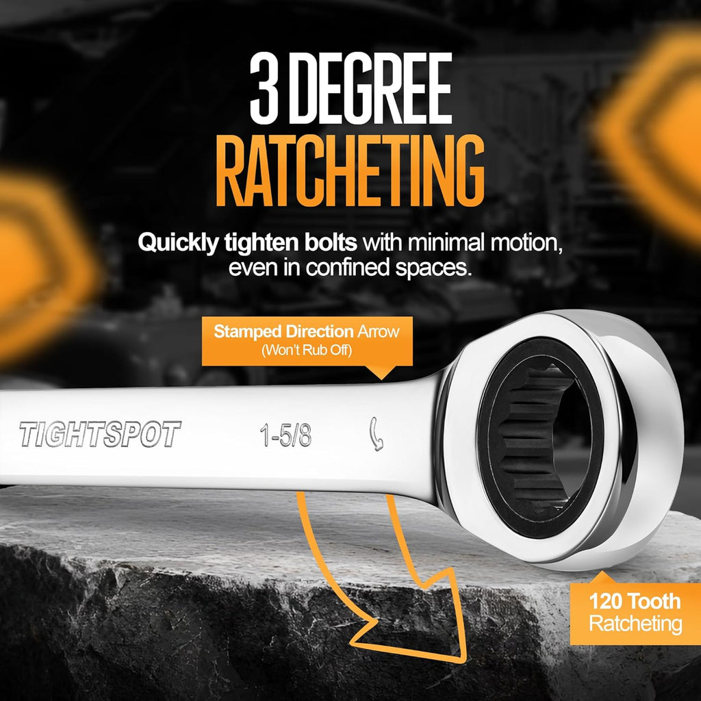 TIGHTSPOT 1-5/8 Inch Ratchet Combination Wrench with Precision Movement and Hardened, Polished Steel for Projects with SAE Tight Spaces