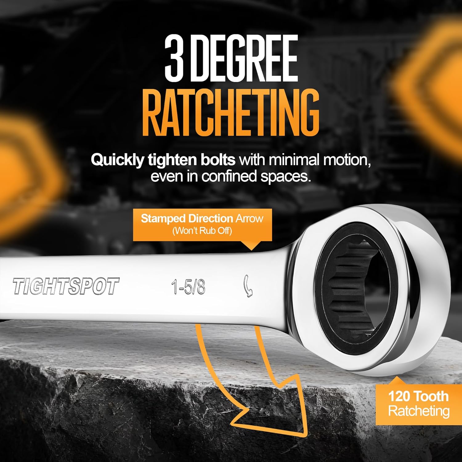 TIGHTSPOT 1-5/8 Inch Ratchet Combination Wrench with Precision Movement and Hardened, Polished Steel for Projects with SAE Tight Spaces