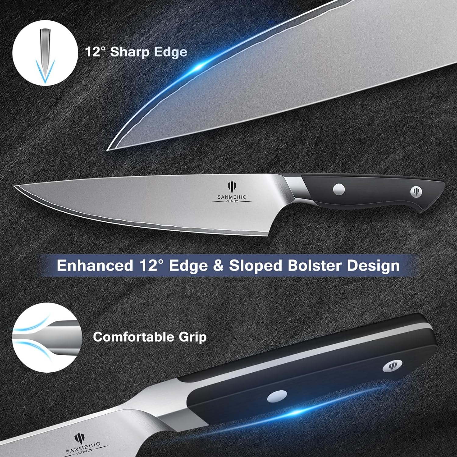 16 PCS Knife Set with Block, Japanese Kitchen Knife Set with 5 Layers High Carbon 9Cr18Mov Stainless Steel, Ultra-Sharp Professional Chef Cooking Knives with Ergonomic Handle, Dishwasher Safe