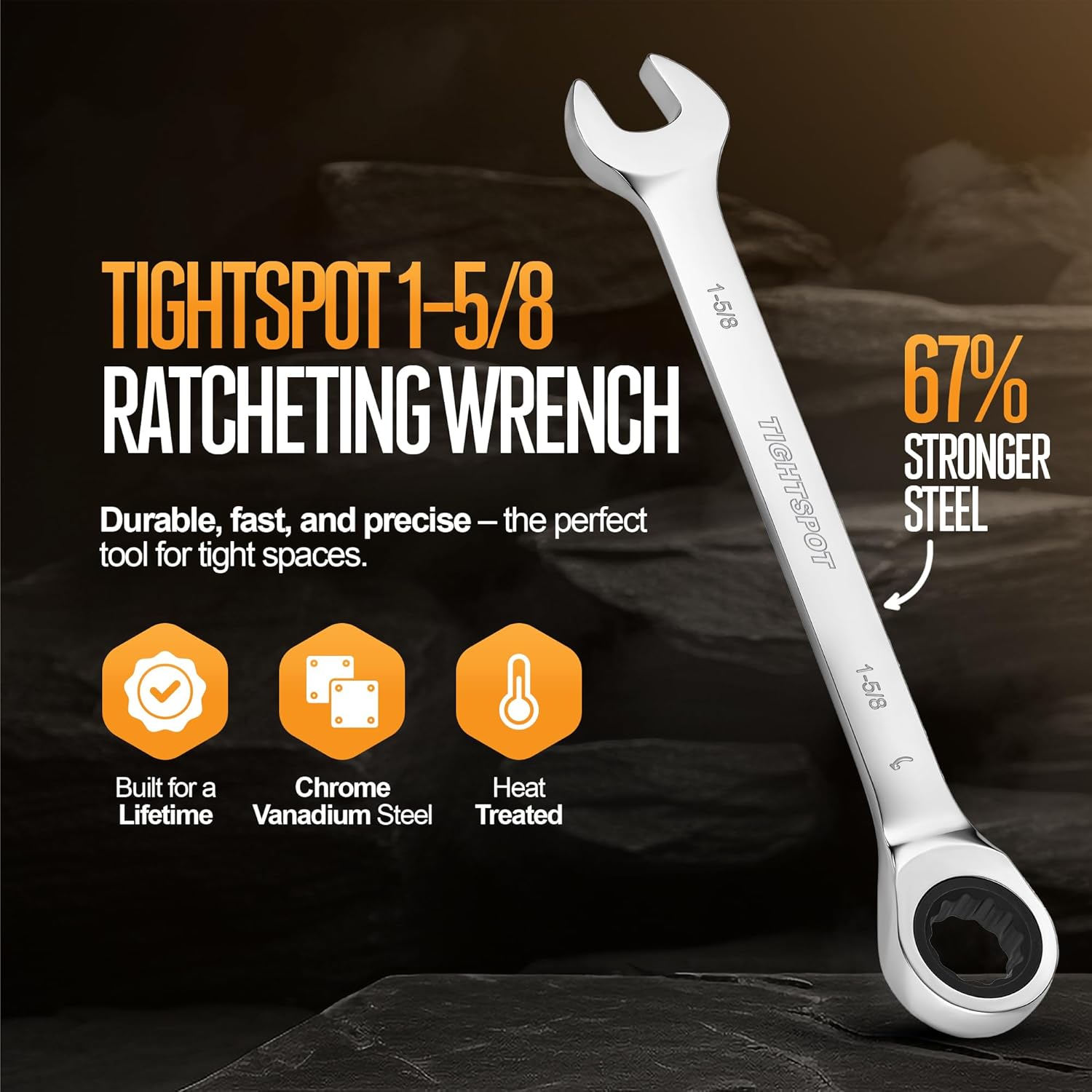 TIGHTSPOT 1-5/8 Inch Ratchet Combination Wrench with Precision Movement and Hardened, Polished Steel for Projects with SAE Tight Spaces